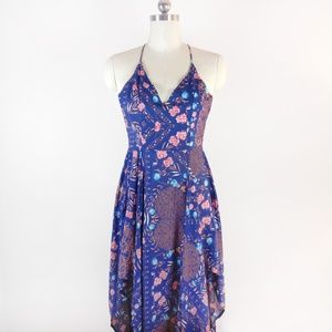 NLW Blue Floral Scarf Print Dress size SMALL